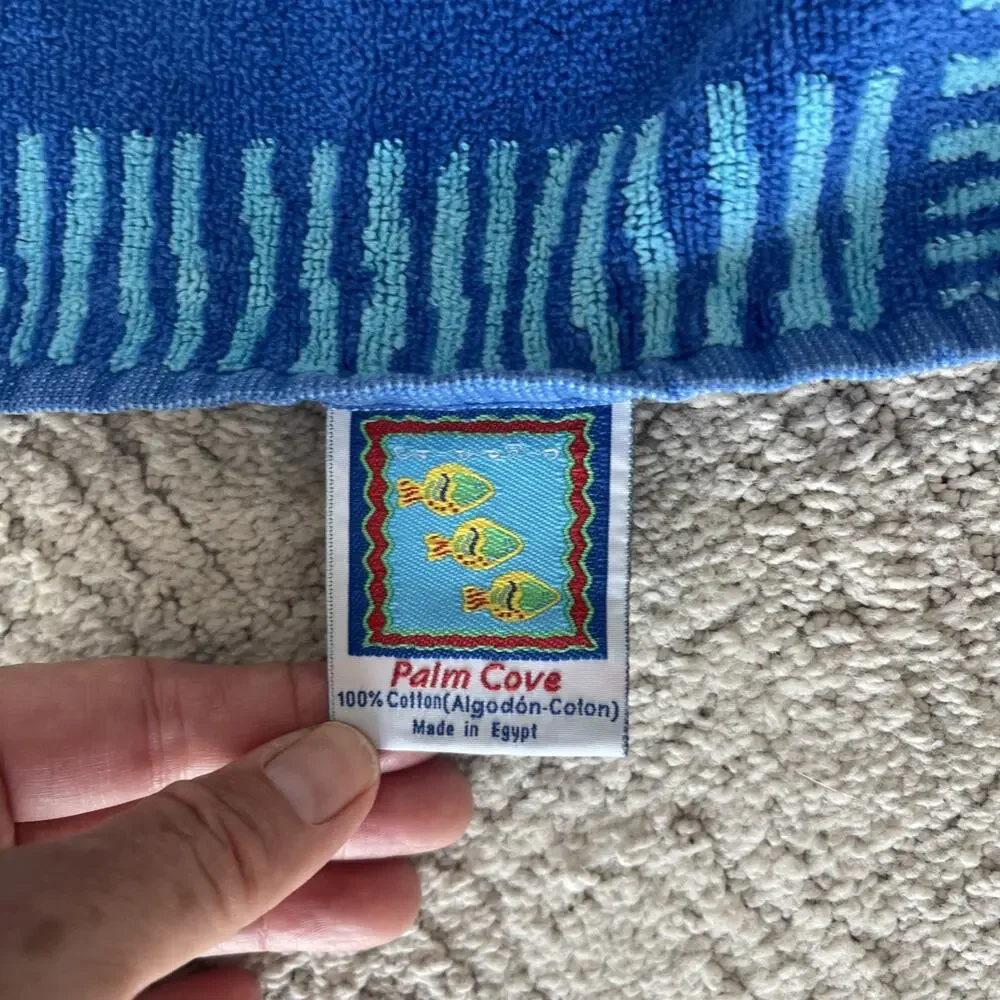 Palm Cove Beach Towel Blue Dolphins “Jonathan” Monogram VTG 65